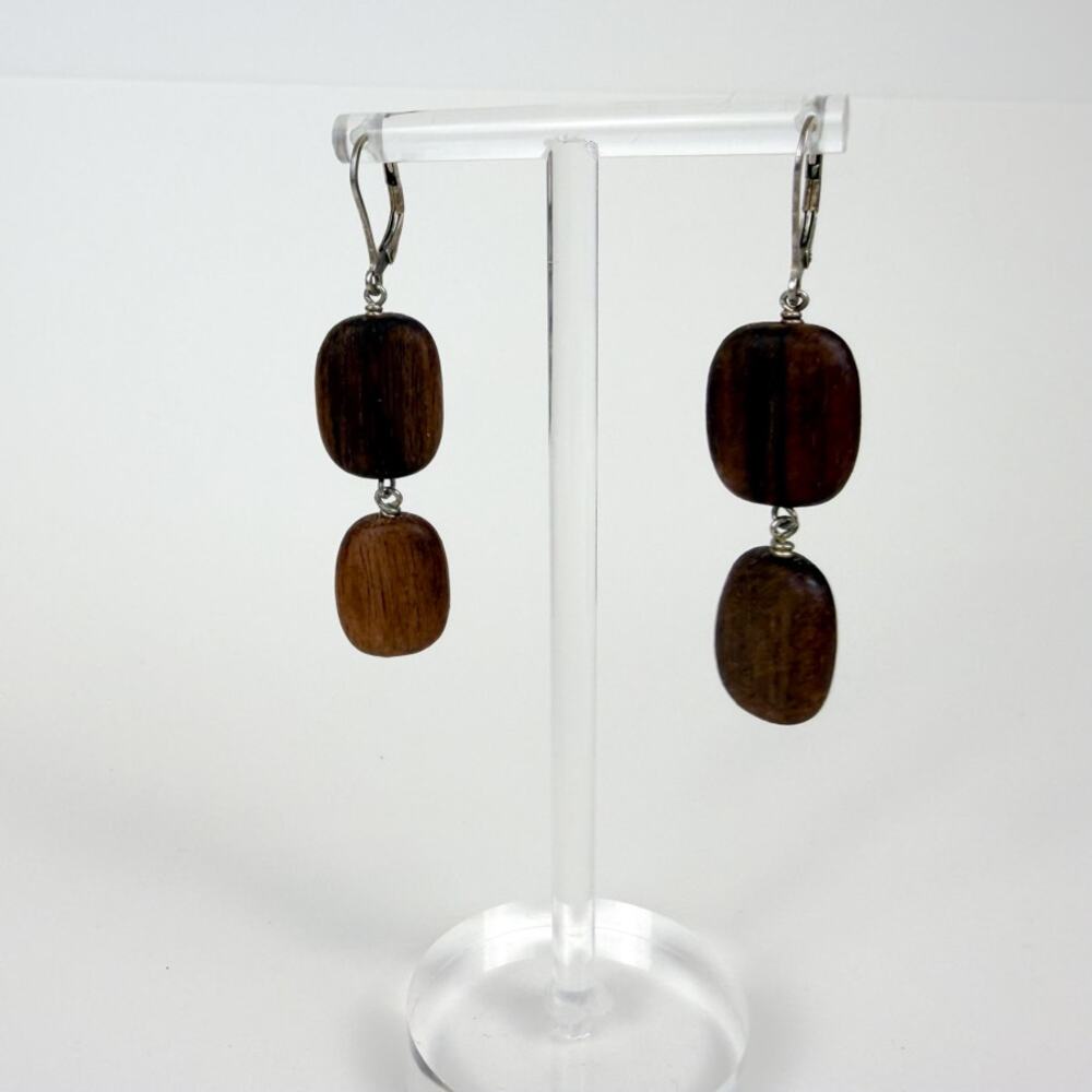 Wood Bead Earrings with Sterling Silver Earring Backs - Picture 4 of 7